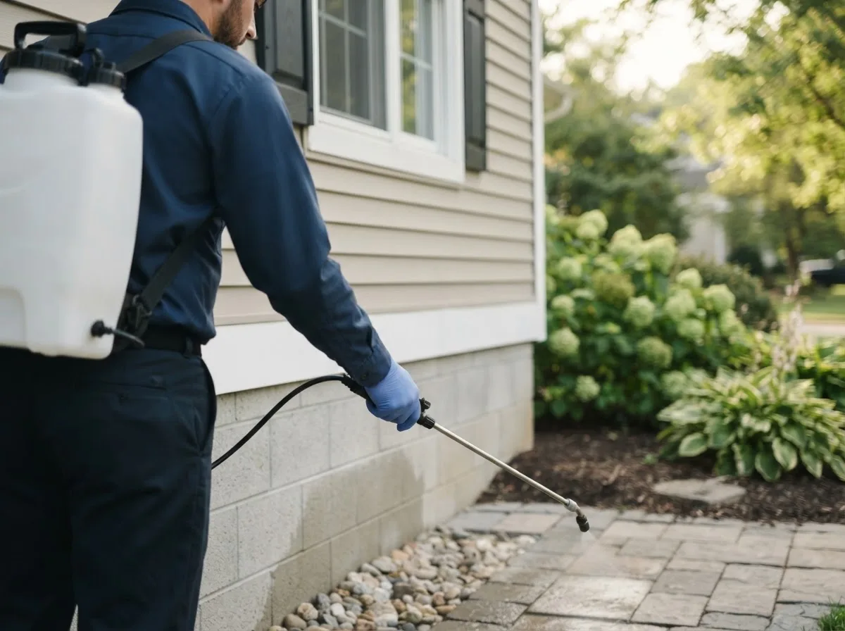 Pest control technician inspecting a home in Tilden, TX